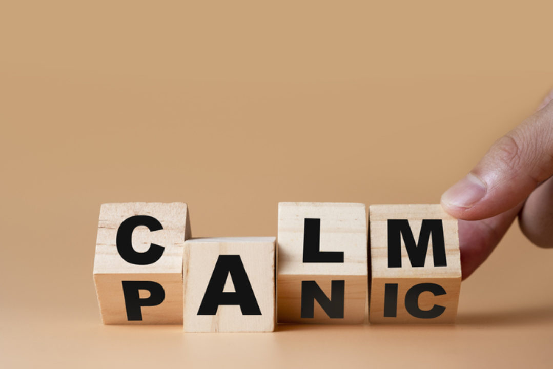 Blocks spelling calm and panic
